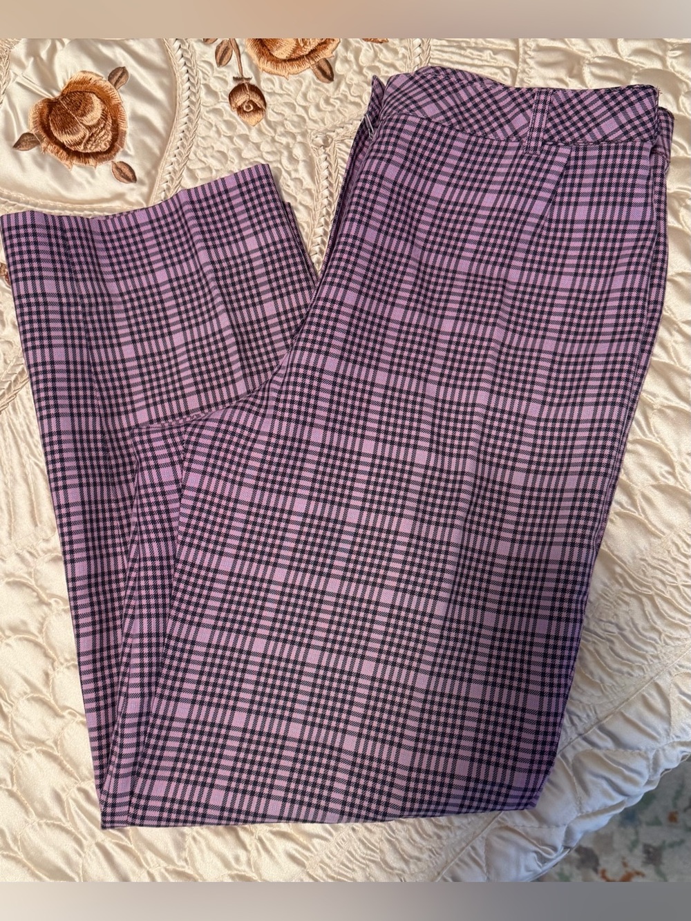 Vintage Astra Petite Pink Black Plaid Wool Blend Pants Size 8 Made in Korea